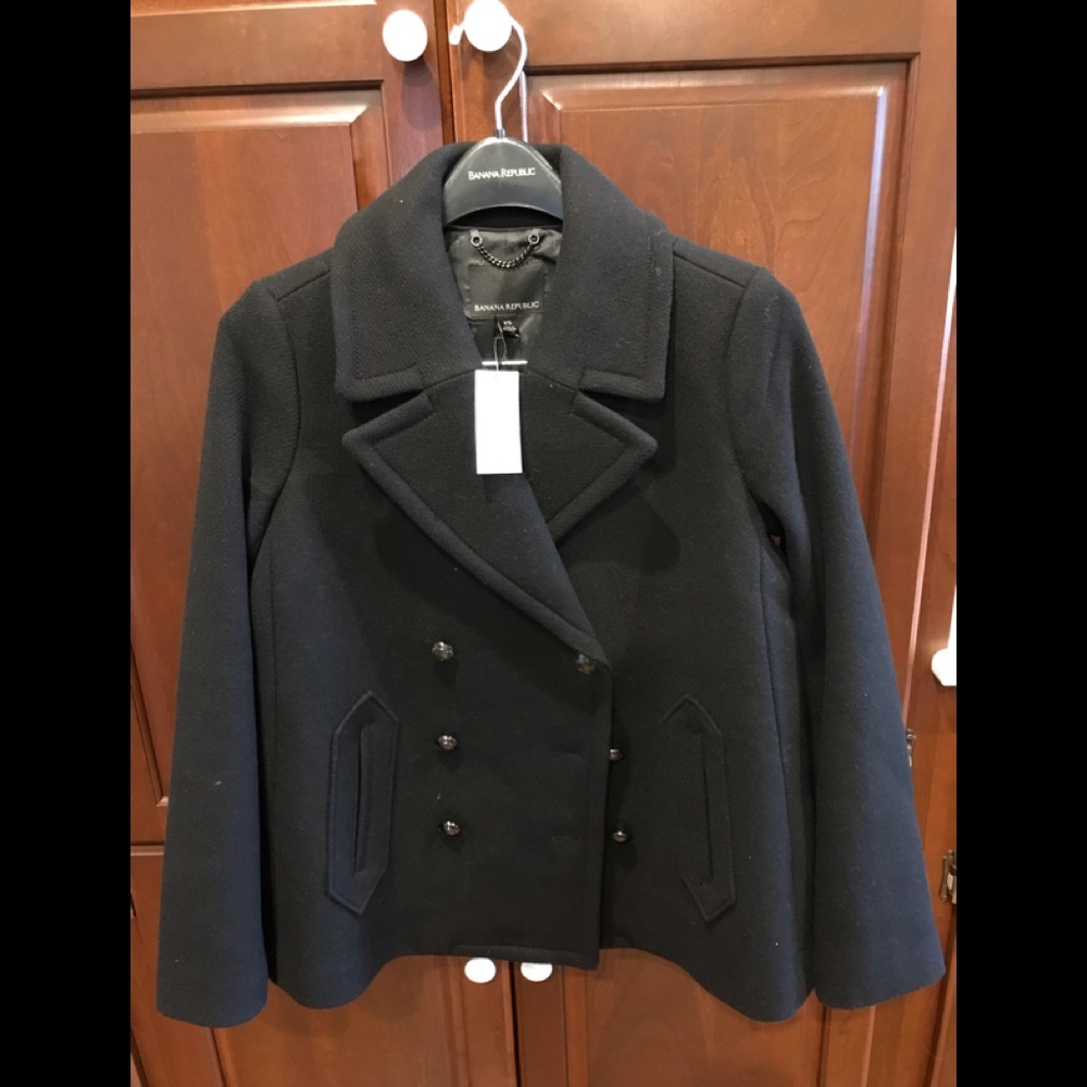 Banana Republic Black peacoat, new
